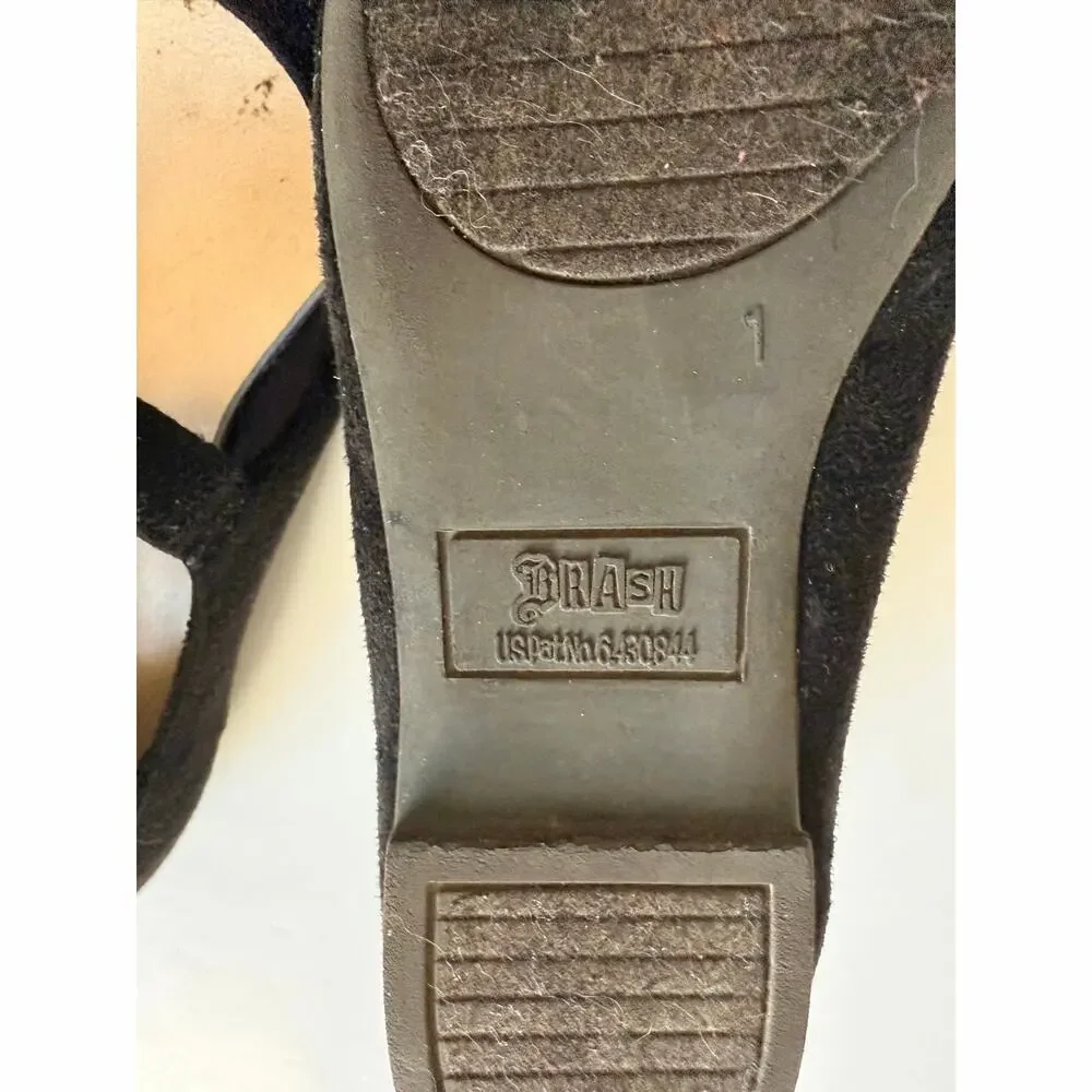 Brash Girls Black Faux Suede Mary Jane Flats Size 1